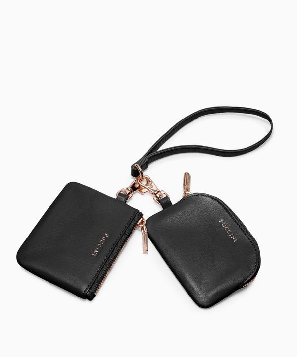 Brelok z saszetkami ze skóry naturalnej czarny