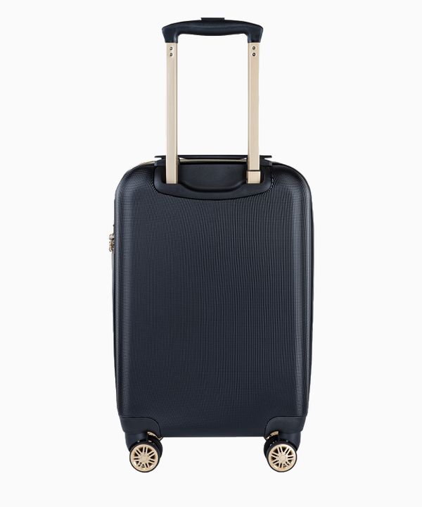 Czarna walizka kabinowa z eleganckim napisem