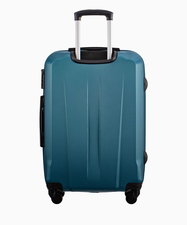 Zielona średnia walizka na czterech kołach