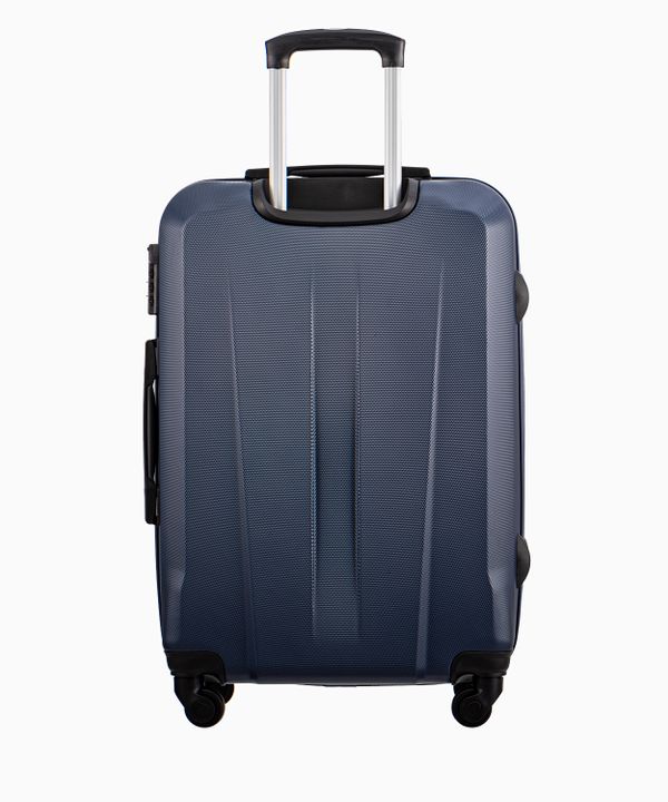 Granatowa średnia walizka na czterech kołach