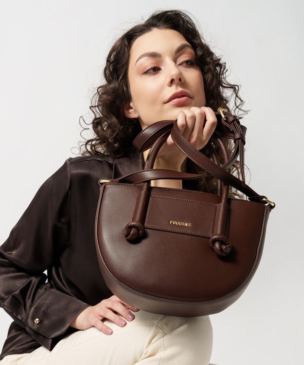 Torebka damska mała crossbody z uchwytami ze skóry ekologicznej brązowa