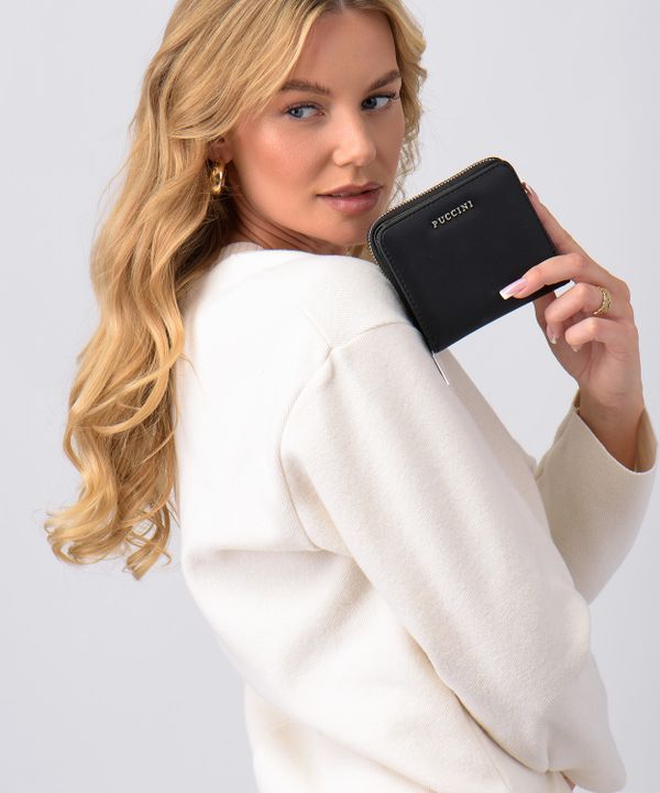 Mały czarny portfel damski ze skóry ekologicznej