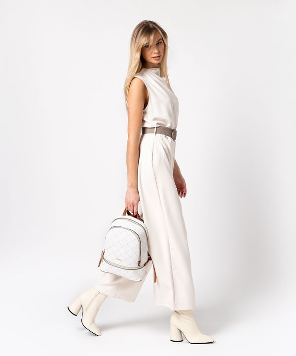 Dwukomorowy logowany plecak damski z kieszeniami biały