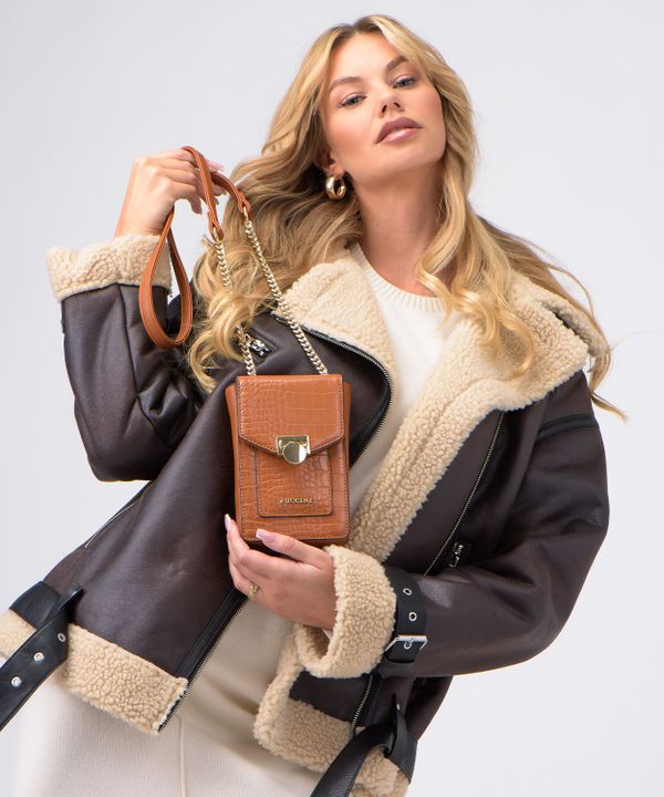 Mini torebka damska na łańcuszku brązowa