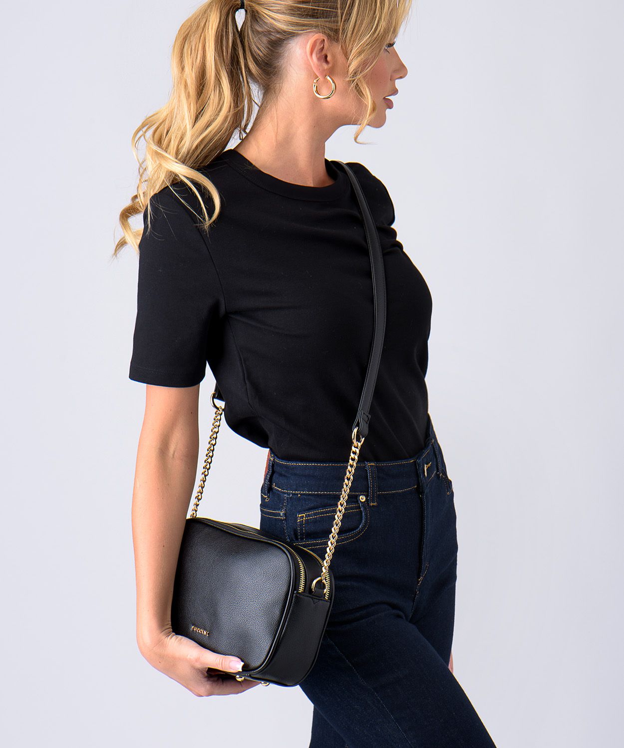 Torebka crossbody prostokątna z paskiem i łańcuszkiem