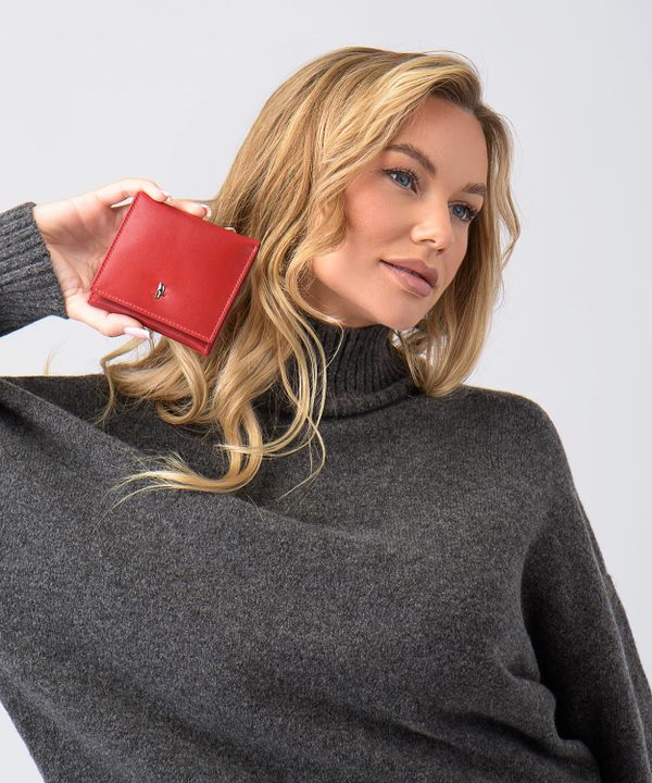 Damski mały skórzany portfel w kolorze czerwonym