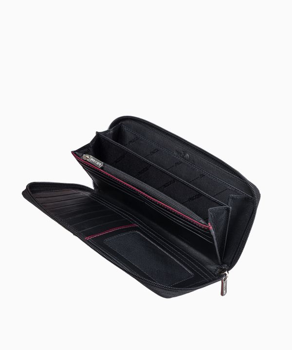 Duży czarny skórzany portfel damski