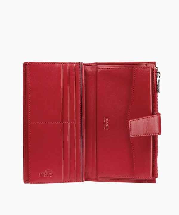Czerwony skórzany portfel damski zapinany na zatrzask