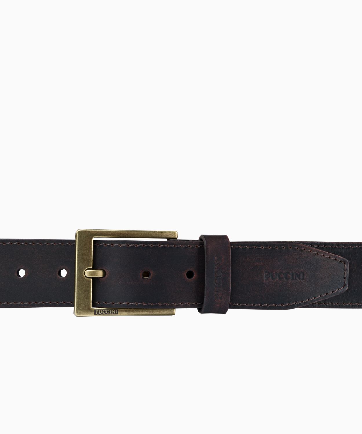 Brązowy męski pasek skórzany z przeszyciami