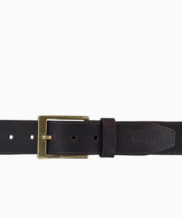 Brązowy męski pasek skórzany z przeszyciami