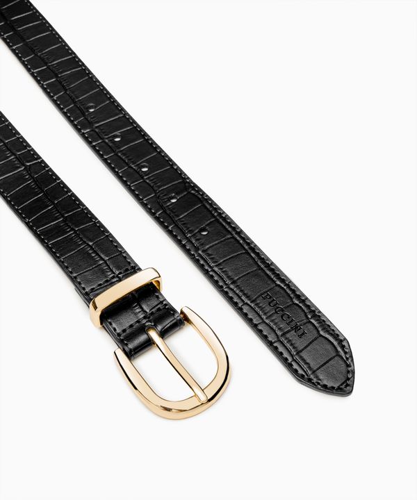 Pasek damski skórzany o fakturze croco czarny rozmiar M