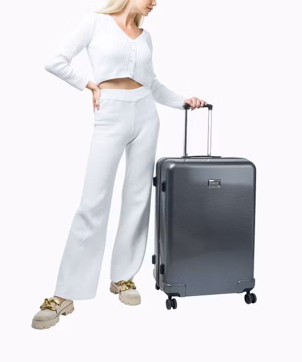 Antracytowa twarda walizka duża o strukturze plastra miodu