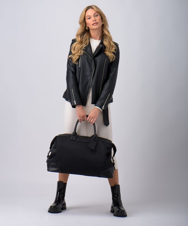 Torba podróżna z elementami ze skóry ekologicznej czarna