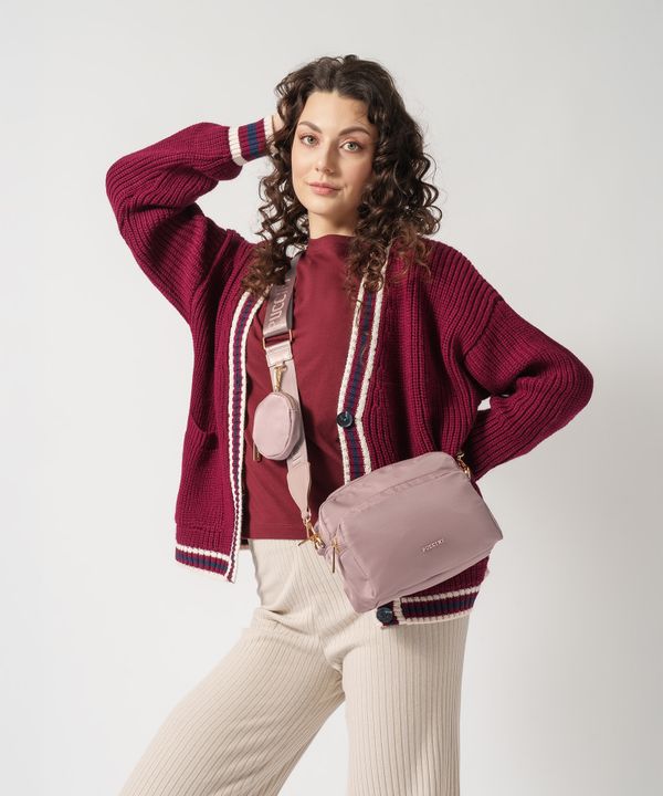 Torebka na szerokim pasku z saszetką różowa