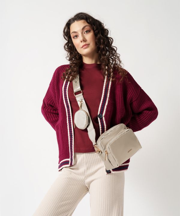 Torebka na szerokim pasku z saszetką beżowa