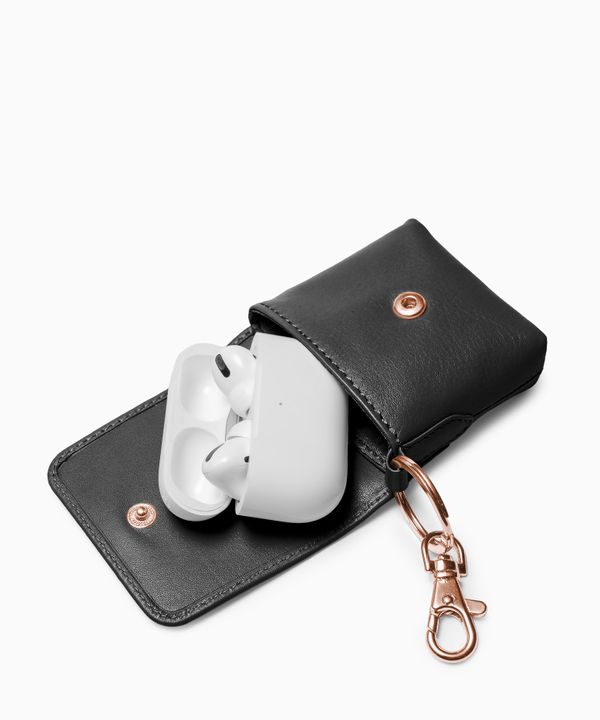 Etui na słuchawki ze skóry naturalnej czarne