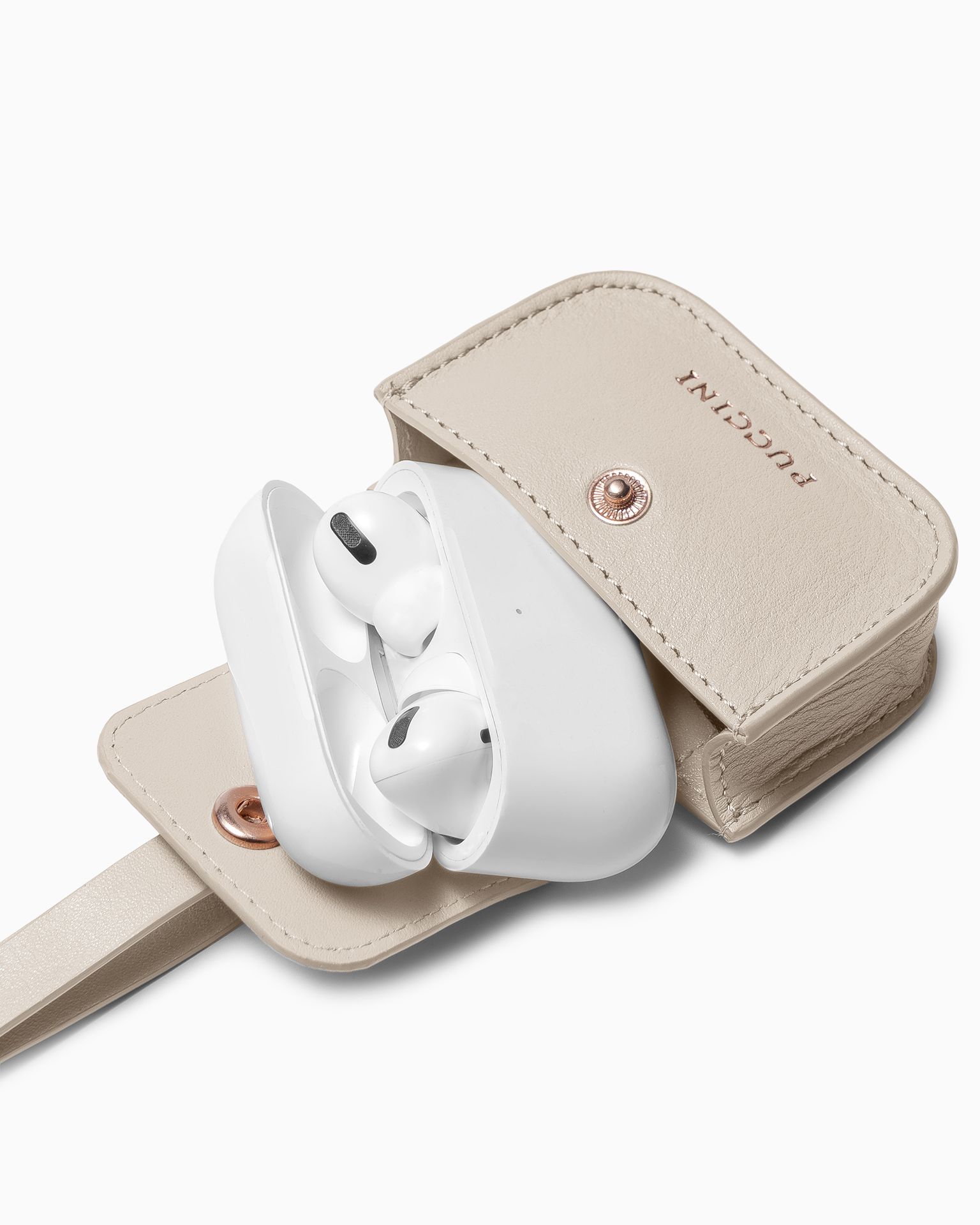 Etui na słuchawki skórzane beżowe