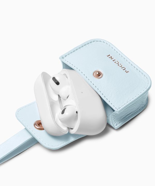 Etui na słuchawki skórzane niebieskie