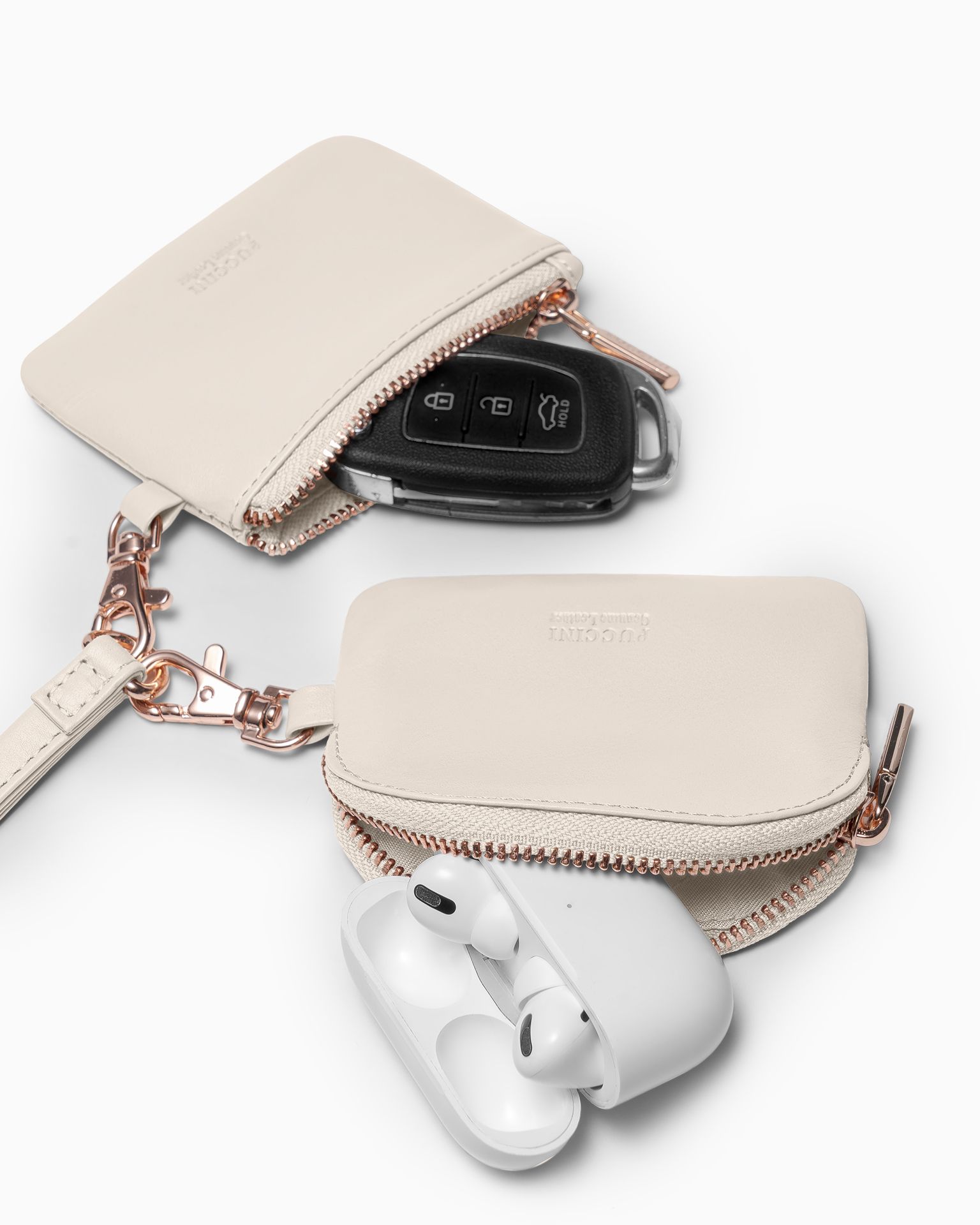 Brelok z saszetkami ze skóry naturalnej beżowy