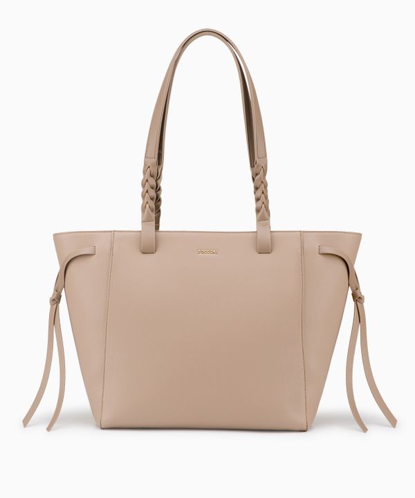 Torebka shopperka ze splotem na rączkach beżowa