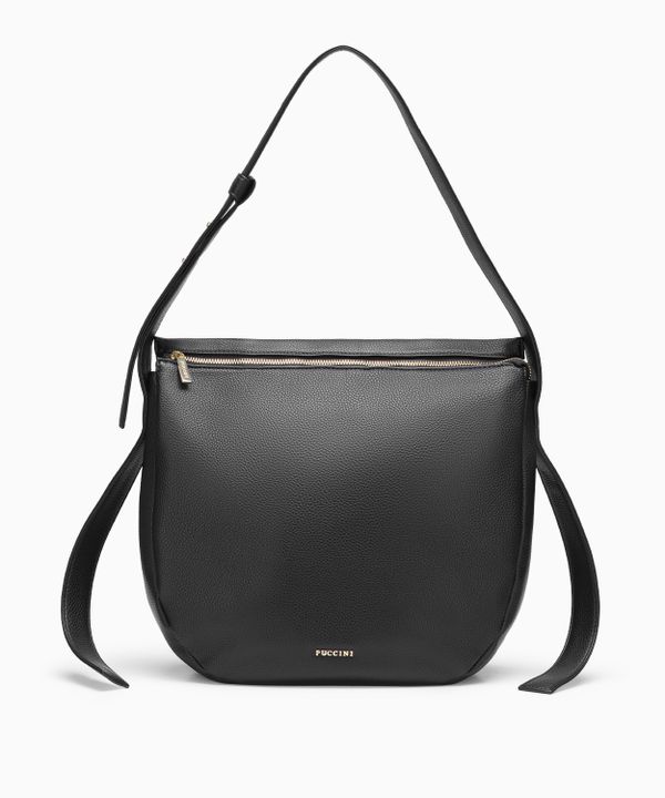 Torba na ramię z ozdobnymi paskami czarna