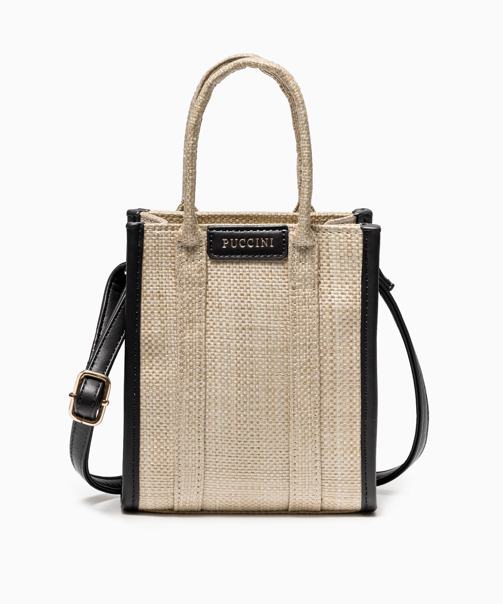 Torebka damska pleciona mała z czarnymi elementami