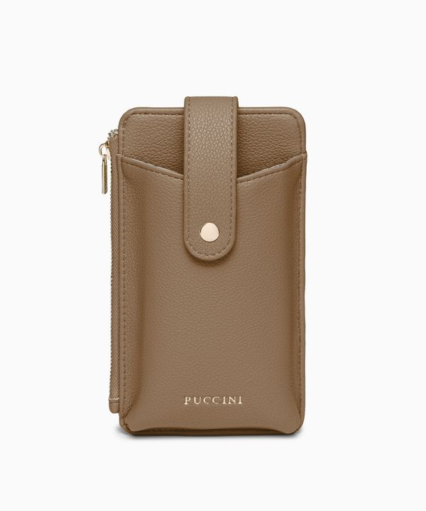 Torebka damska na telefon z kieszeniami brązowa