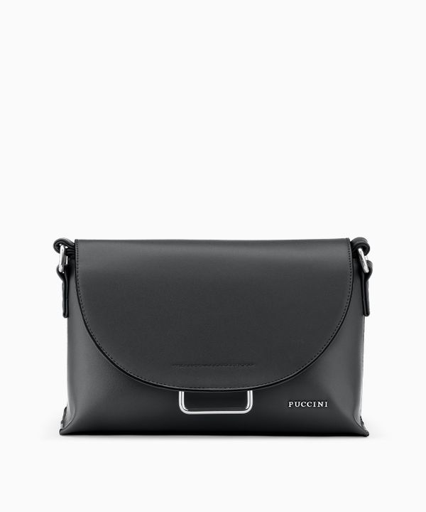 Torebka damska crossbody z ozdobnym zapięciem na zatrzask czarna