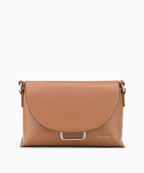 Torebka damska crossbody z ozdobnym zapięciem na zatrzask brązowa