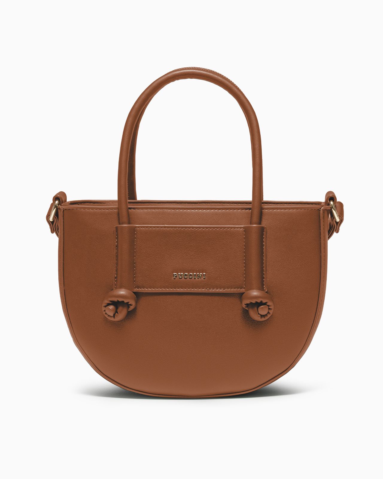 Torebka damska mała crossbody z uchwytami ze skóry ekologicznej brązowa