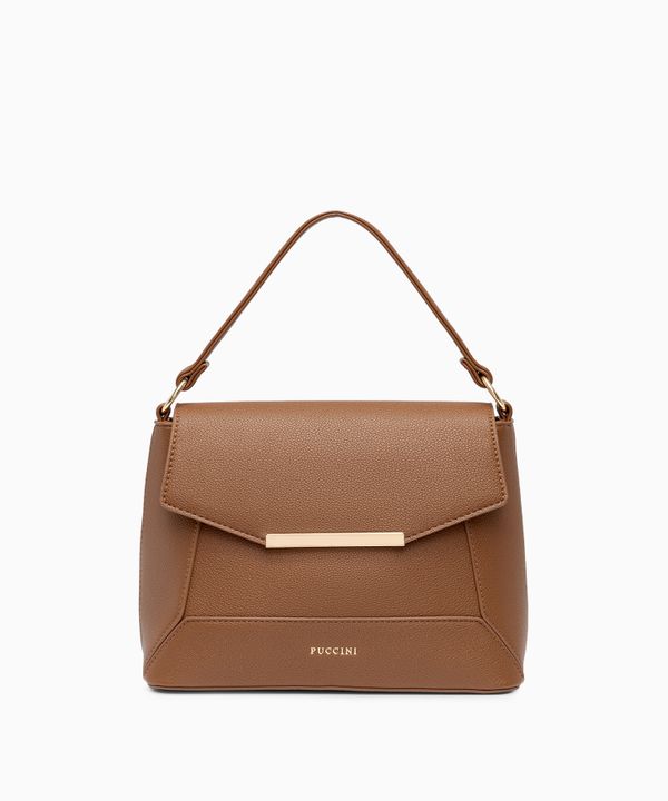 Torebka damska średniej wielkości ze skóry ekologicznej jasnobrązowa