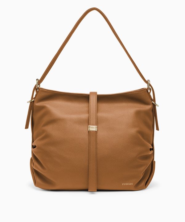 Torebka damska na ramię duża ze skóry ekologicznej jasnobrązowa