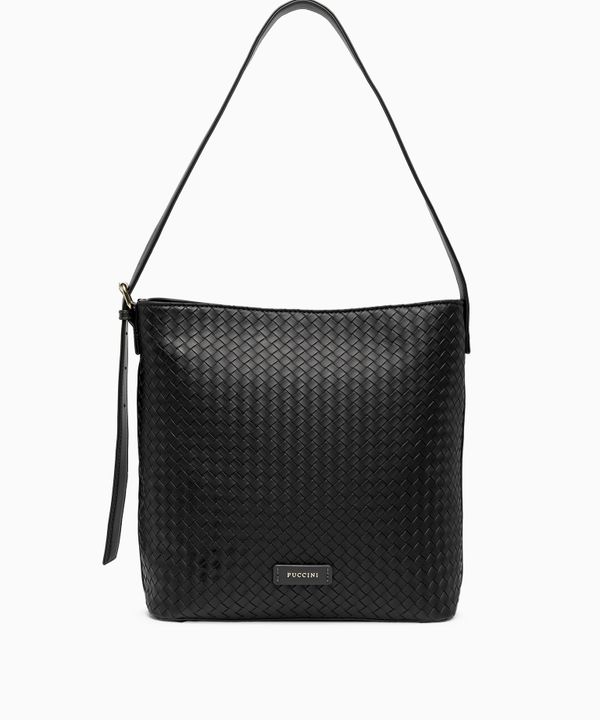 Torebka damska na ramię pleciona ze skóry ekologicznej czarna