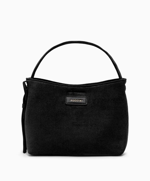 Torebka damska mała z zamszu ekologicznego z dopinanym paskiem czarna