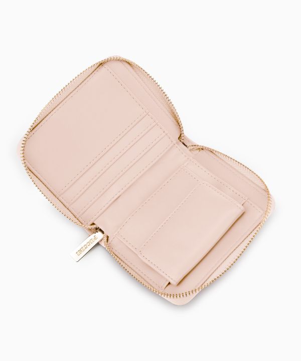 Portfel damski ze skóry ekologicznej o fakturze lizard zapinany na zamek różowy