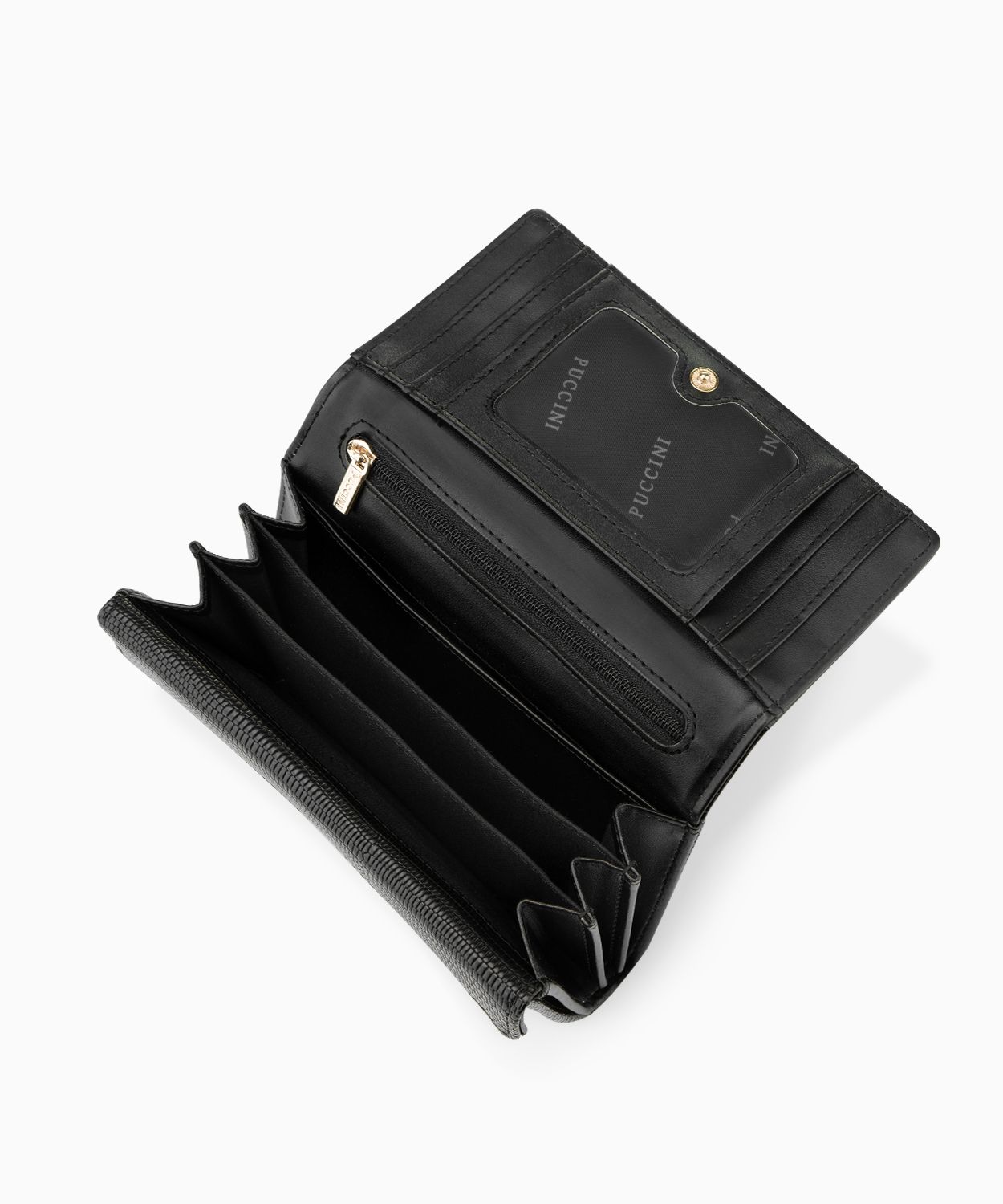 Portfel damski średni ze skóry ekologicznej o fakturze lizard czarny 