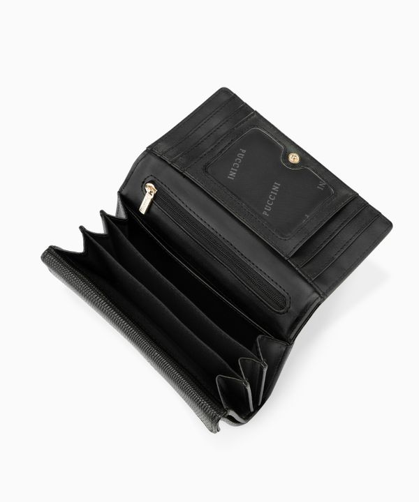 Portfel damski średni ze skóry ekologicznej o fakturze lizard czarny