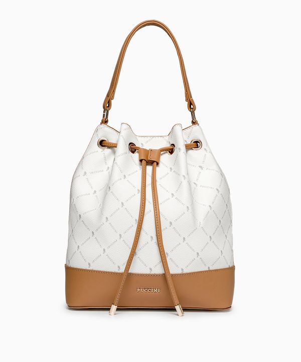 Torebka damska typu worek z regulowanym paskiem biały monogram