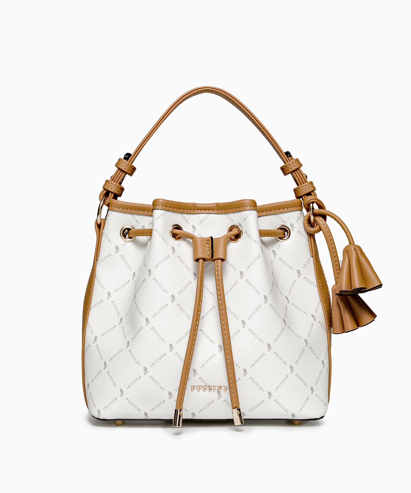 Torebka damska typu worek biały monogram