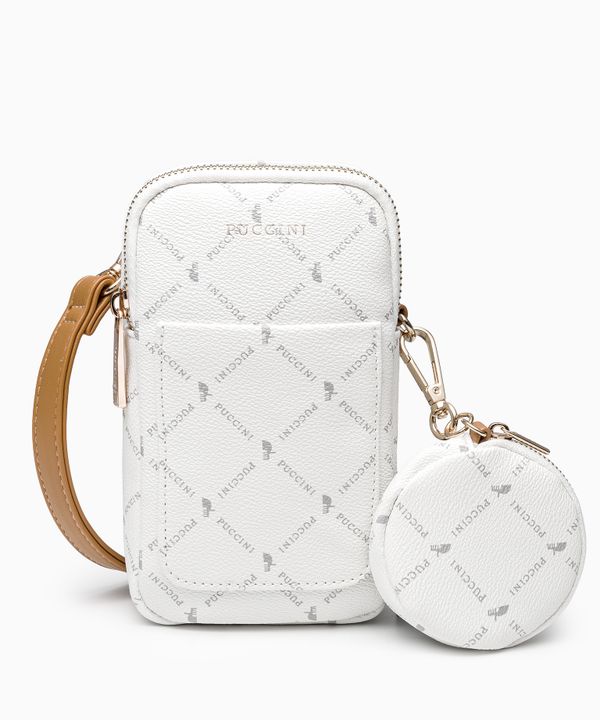 Torebka damska na telefon z saszetką monogram biały