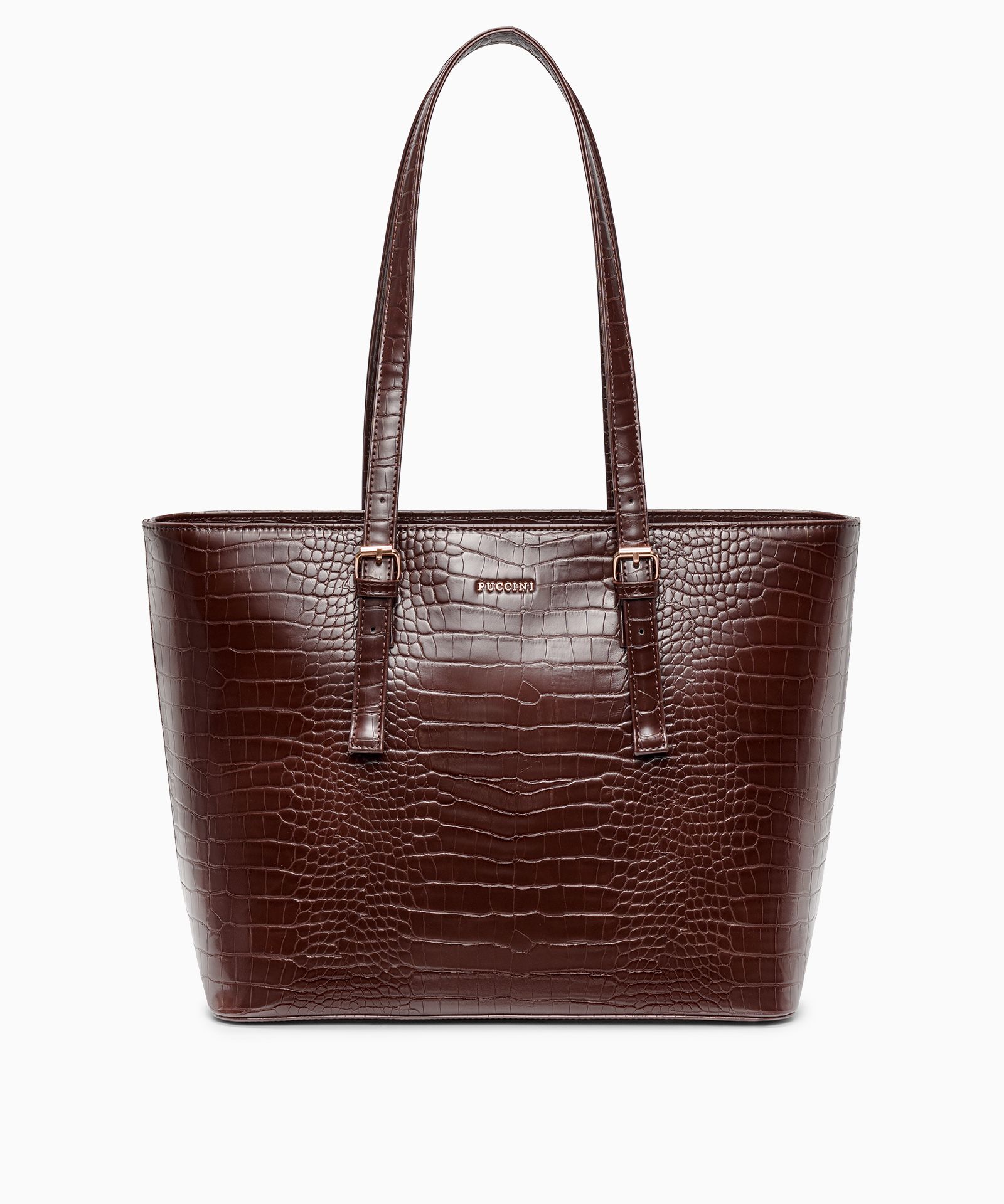 Shopperka damska o fakturze crocco brązowa