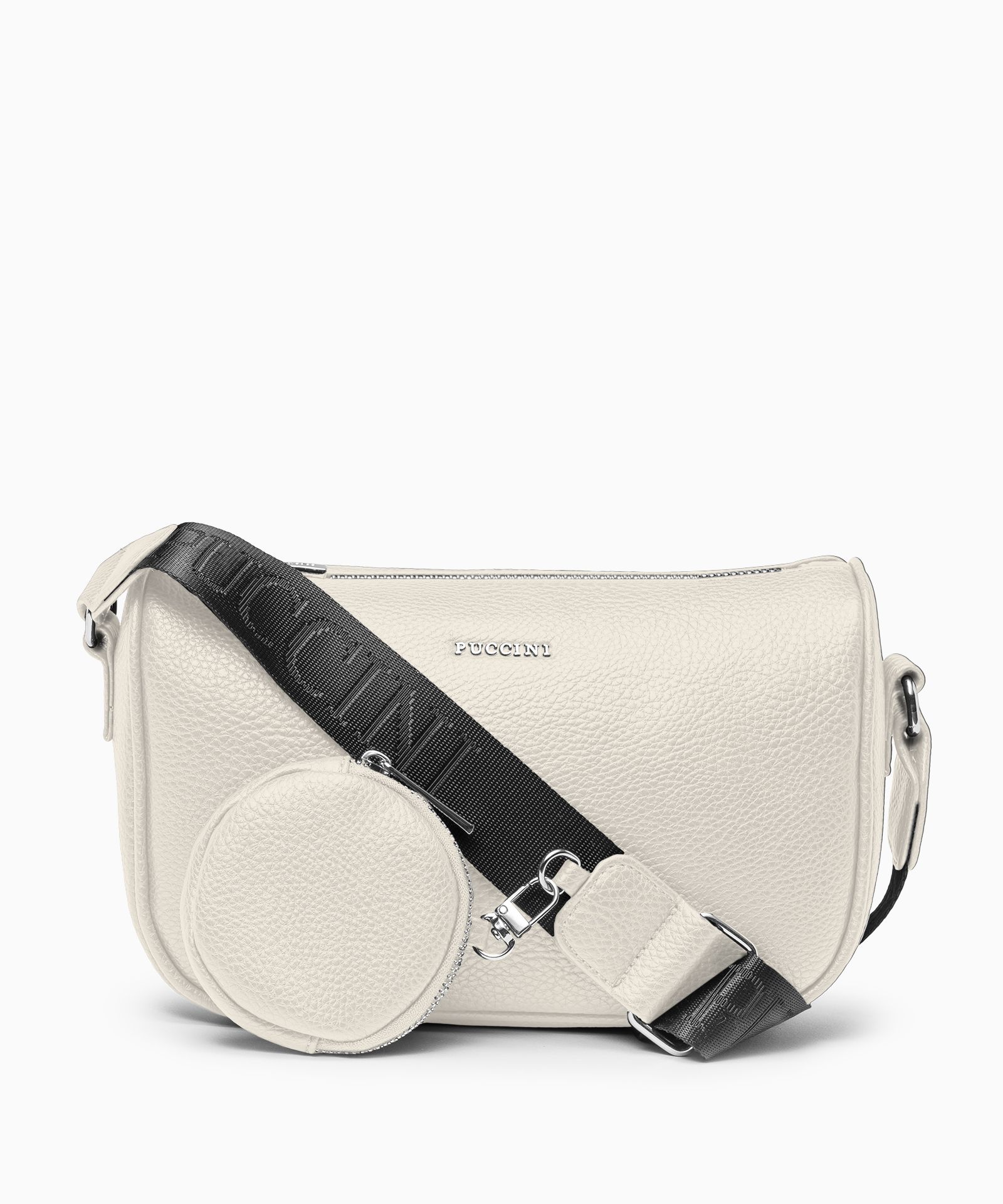 Torebka listonoszka z materiałowym paskiem z saszetką kremowa