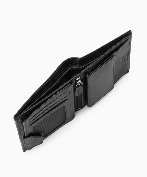 Czarny skórzany portfel męski z zabezpieczeniem RFID