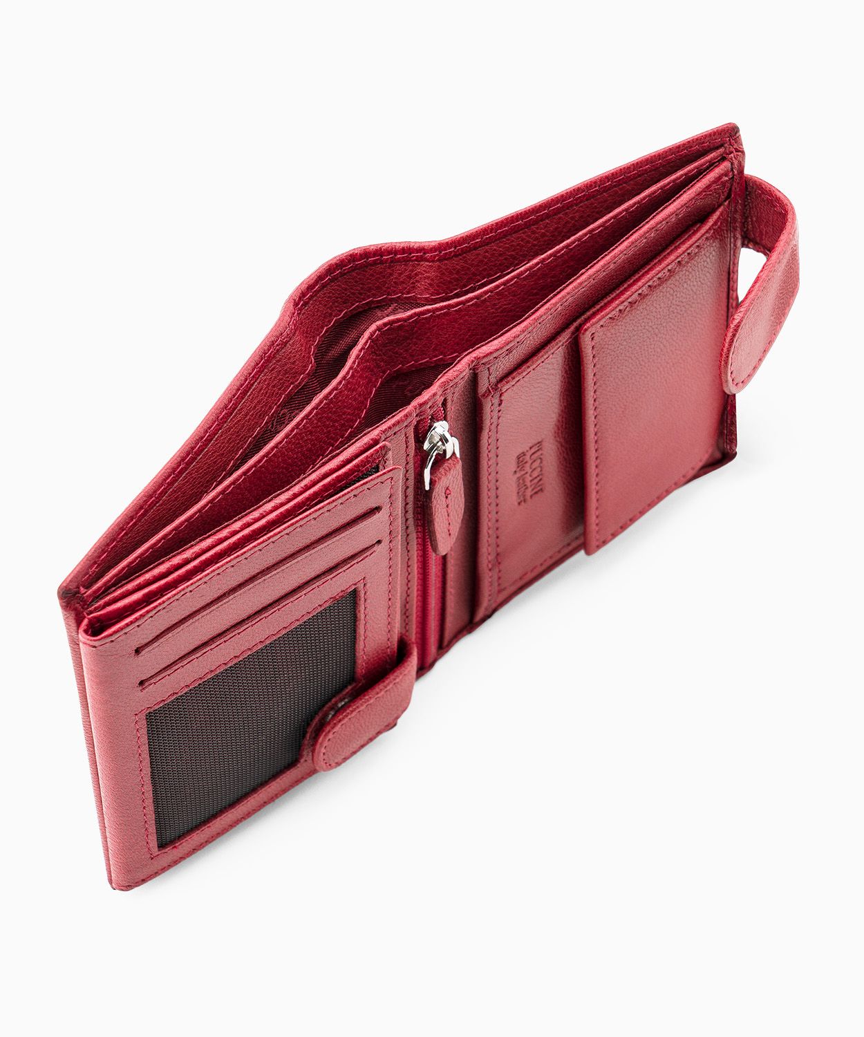 Czerwony portfel skórzany zapinany na zatrzask