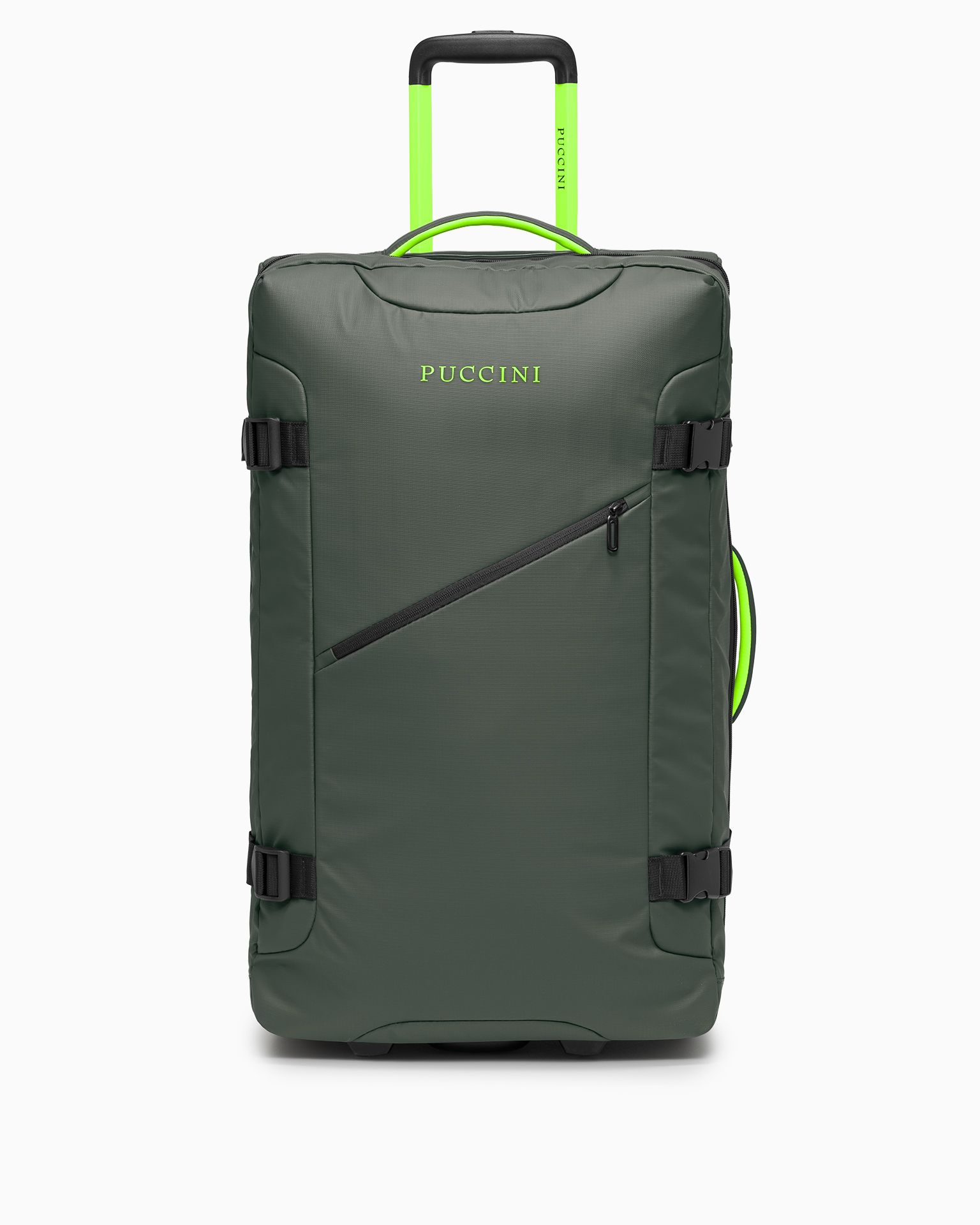 Duża walizka miękka na dwóch kółkach zielona