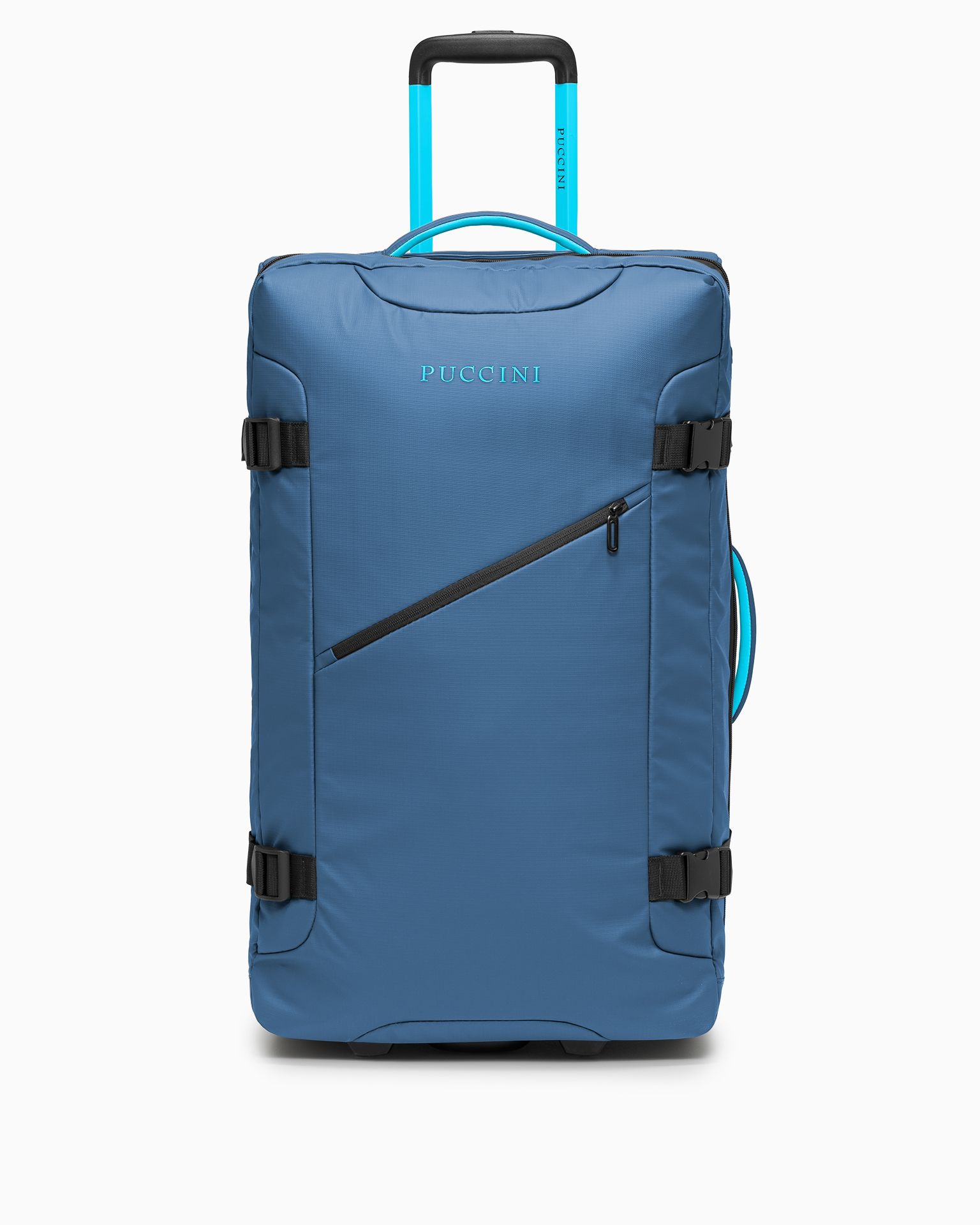 Duża walizka miękka na dwóch kółkach niebieska