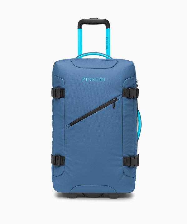 Średnia walizka miękka na dwóch kółkach niebieska