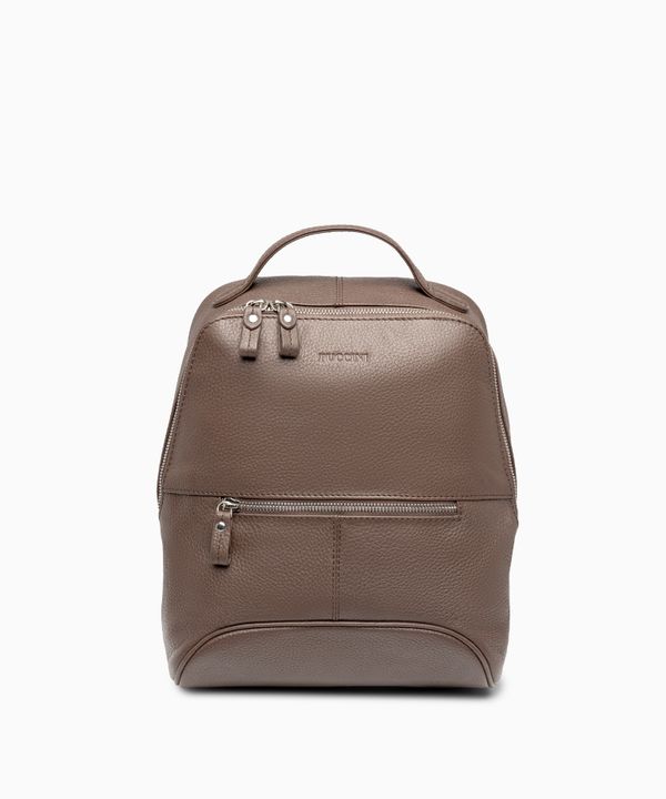 Skórzany plecak damski o fakturze groszkowanej brązowy