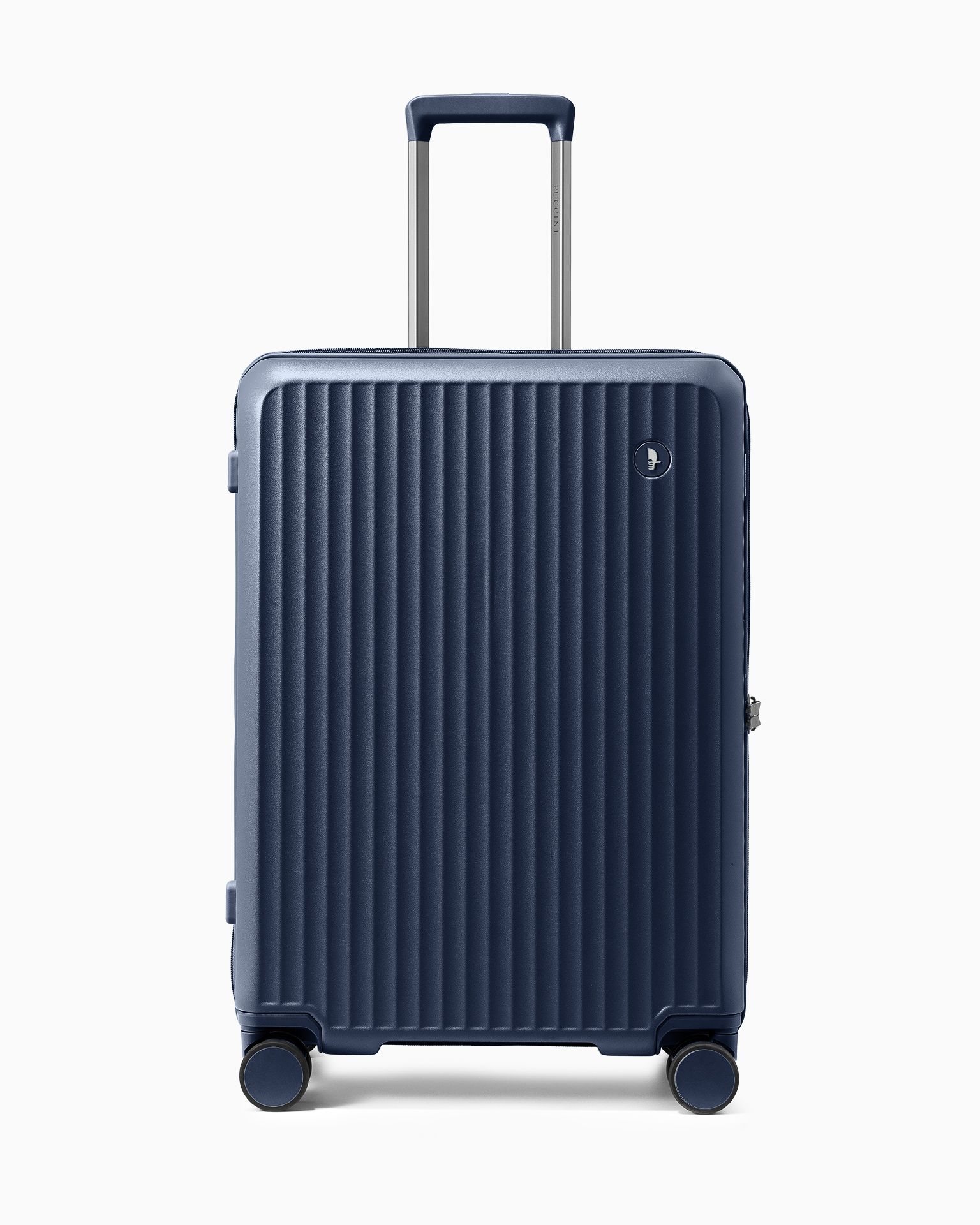 Walizka średnia z poliwęglanu na czterech kołach granatowa