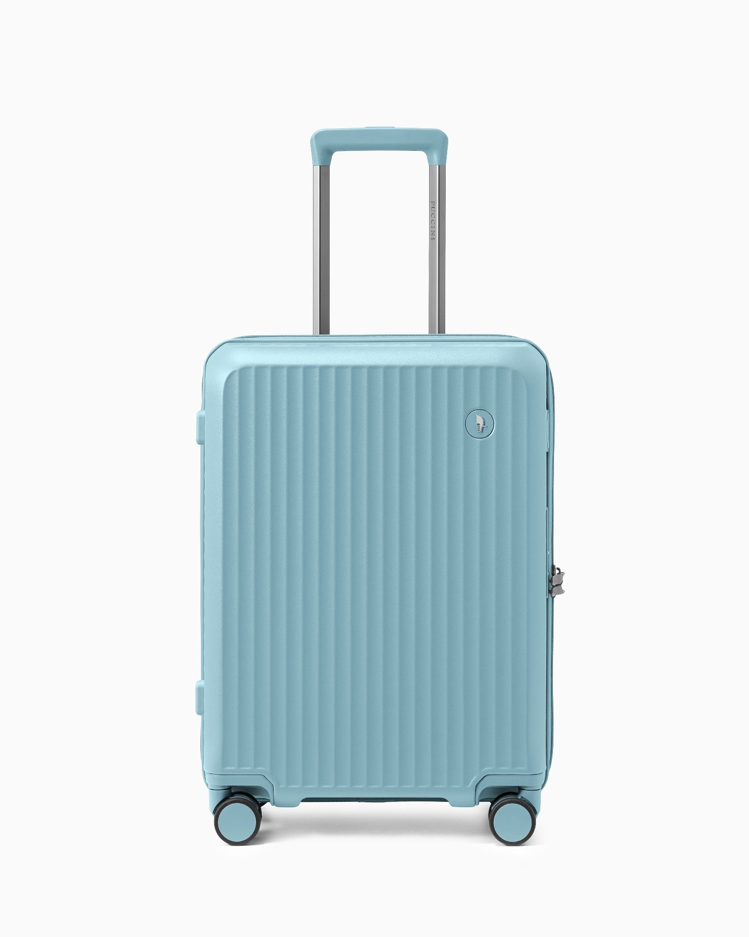 Walizka kabinowa z poliwęglanu na czterech kołach niebieska